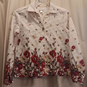 Christopher & Banks Red and Cream Floral Button-Down Shirt